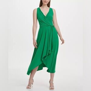 DKNY Emerald Wrap High-Low Midi Dress